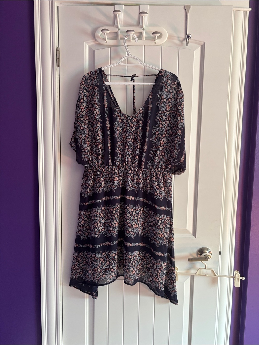 Maurices Black Floral V-Neck Mini Dress